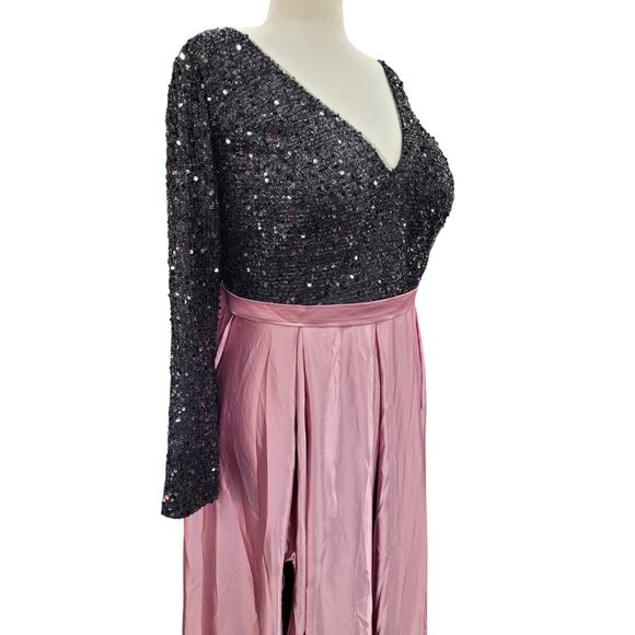 NWT Women's Black Pink Long Sleeve Sequin Gown Size 28 - Picture 5 of 13
